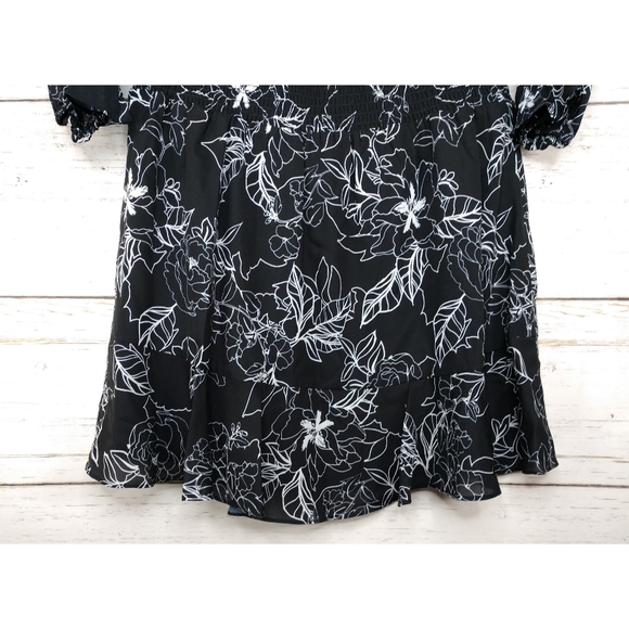 Parker Floral Print Ruffle Long Sleeves Smocked Waist Black Dress Women Large - Picture 7 of 11